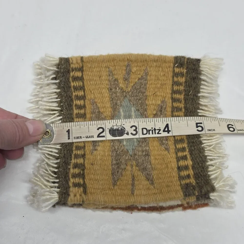 Vintage Native American Style Hand Woven Wool Mini Rug Coasters Set Of 4